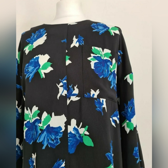 Warehouse black floral tunic dress size 10 3/4 sleeves patterned - Picture 2 of 7
